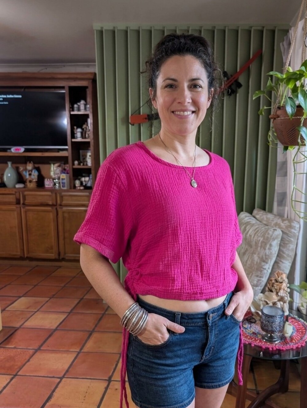 Just Be Gauze Cotton Pink Top.